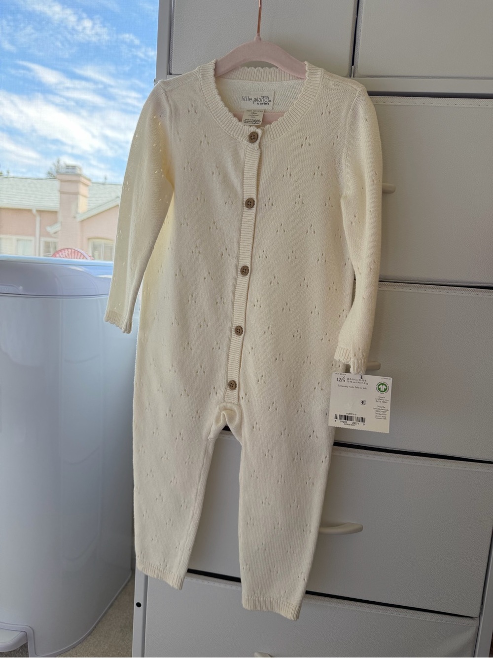 Little Planet by Carters Cream Knit Button-Front One-Piece Bodysuit
